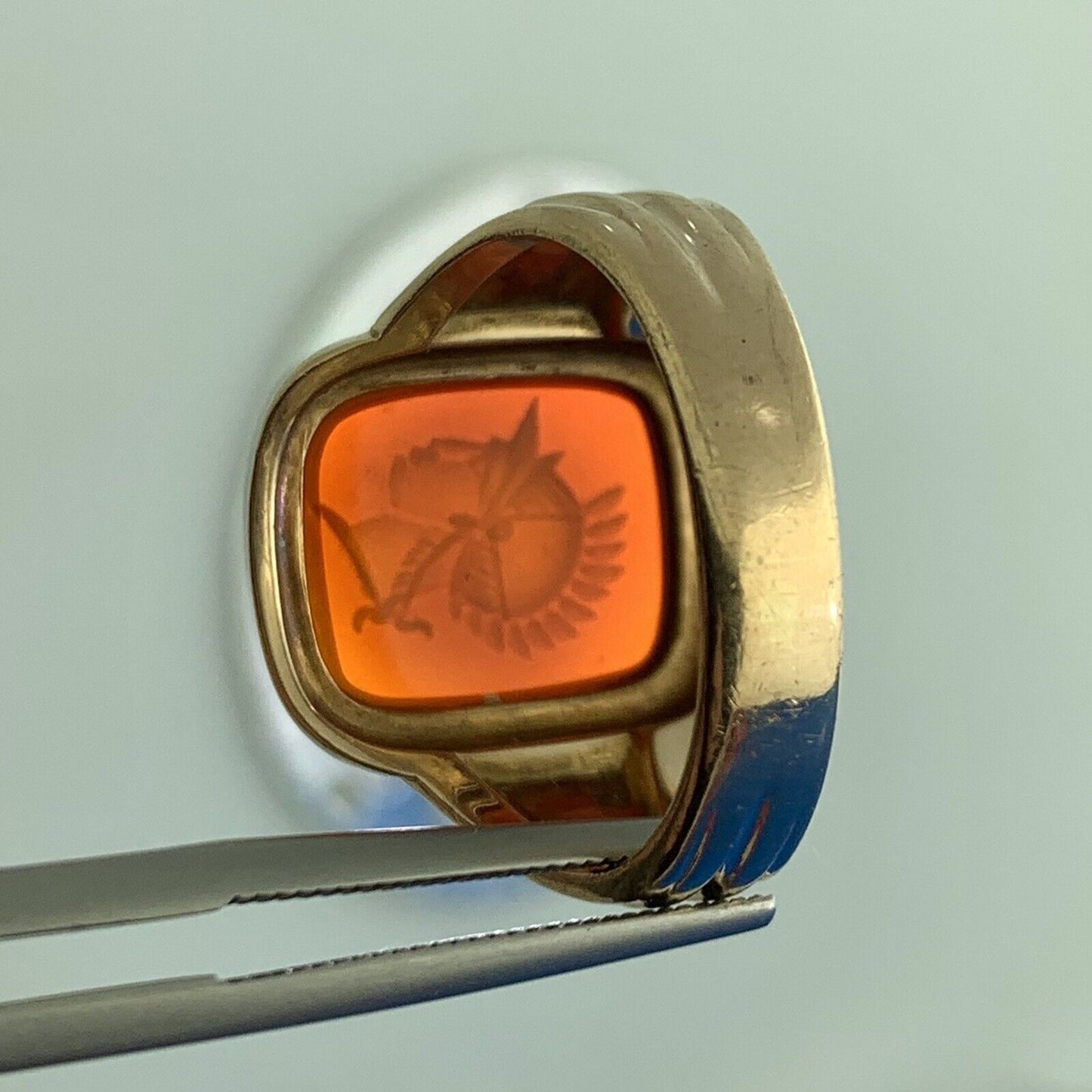 Estate 10K Yellow Gold Carved Centurion Soldier Unisex Statement Ring