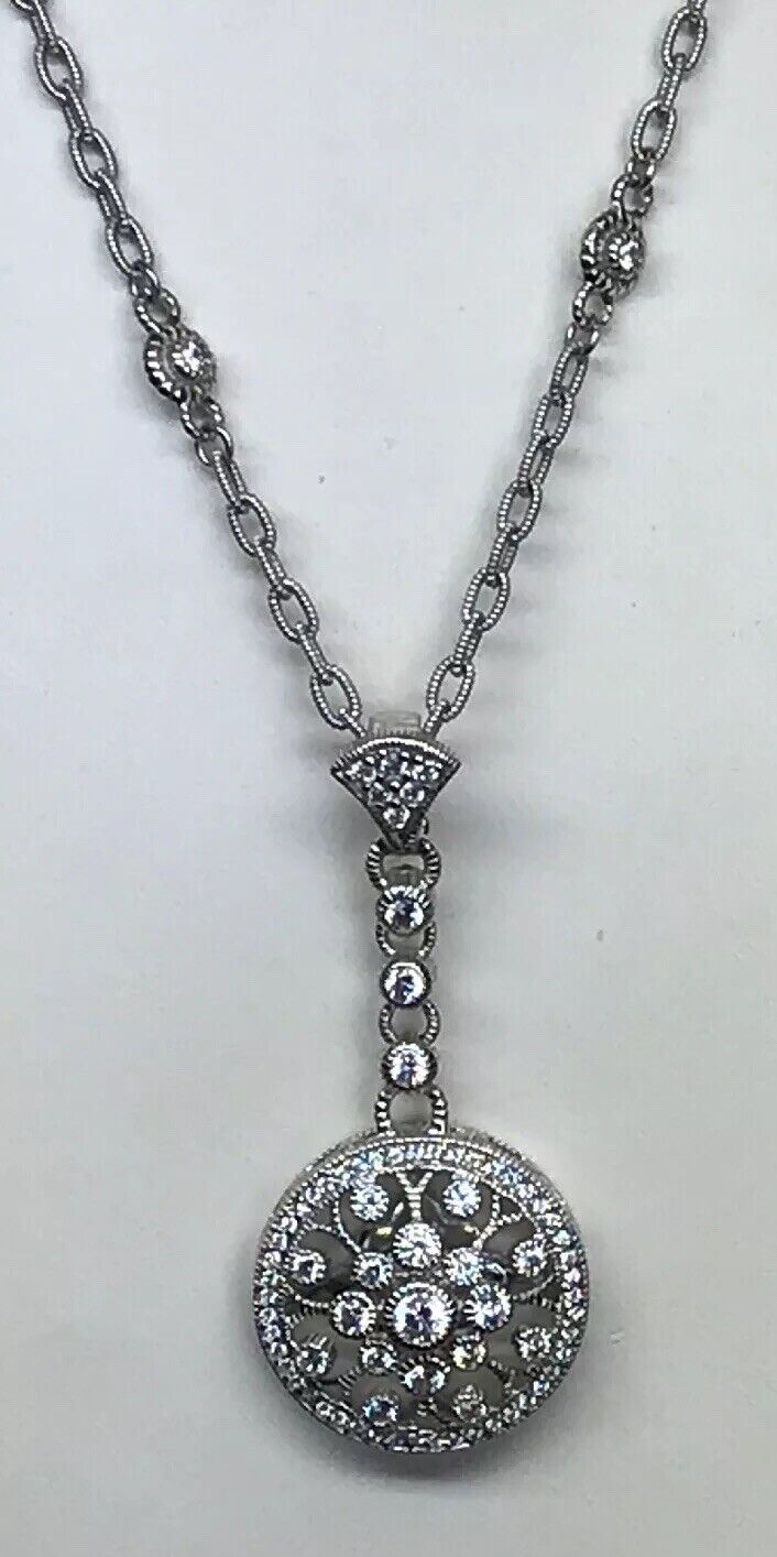 Judith Ripka Sterling Silver 925 Diamonique CZ Enhancer Pendant Station Necklace
