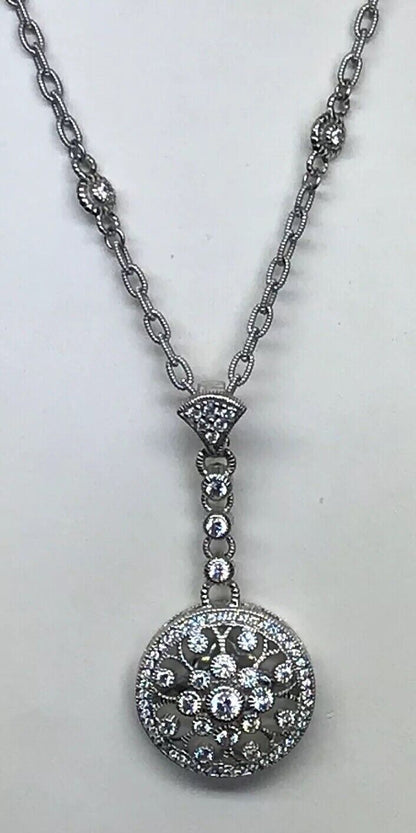 Judith Ripka Sterling Silver 925 Diamonique CZ Enhancer Pendant Station Necklace