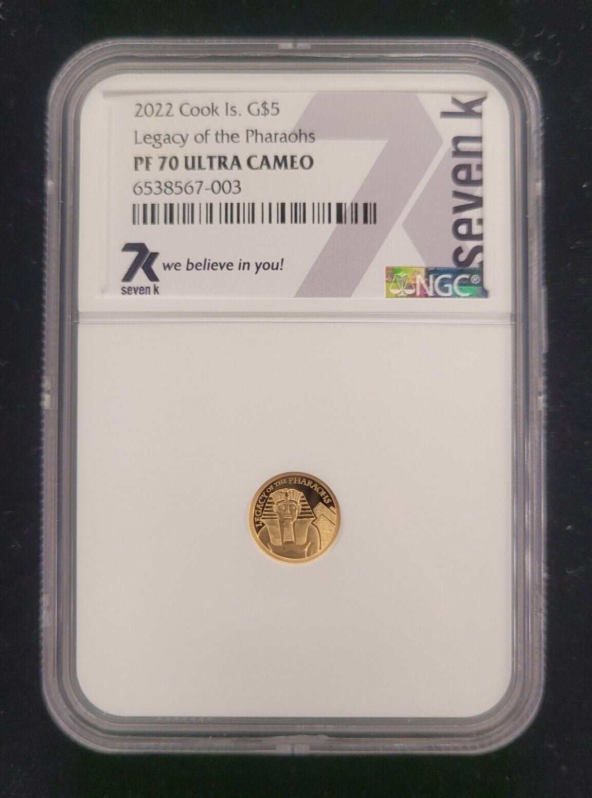 2022 $5 Cook Islands NGC PF70 Proof Cameo Legacy of Pharoahs 1/2g .999 Gold Coin