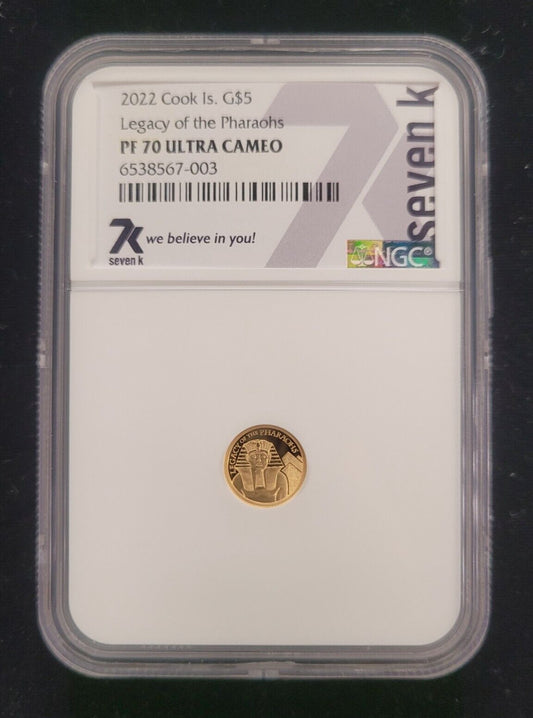 2022 $5 Cook Islands NGC PF70 Proof Cameo Legacy of Pharoahs 1/2g .999 Gold Coin