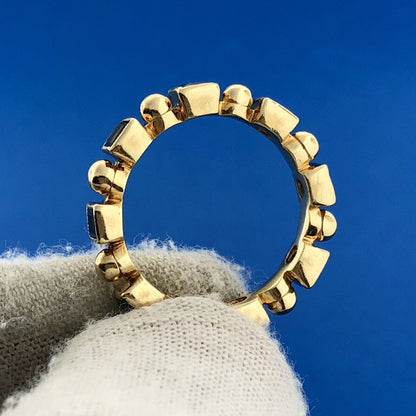 Vintage 18k Yellow Gold 750 Square Cut Blue Sapphire Band Ring Size 6