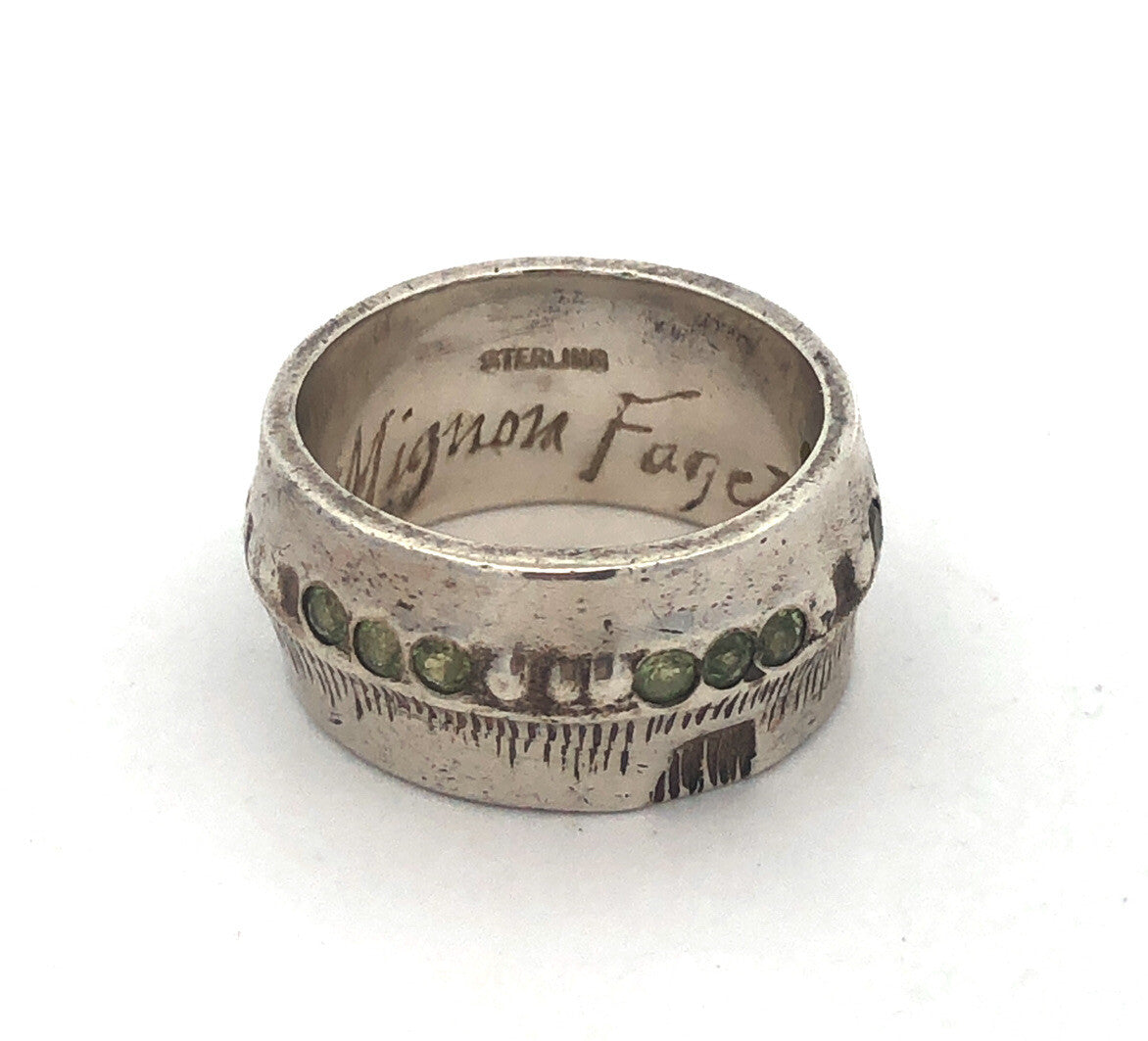 Mignon Faget Sterling Silver Cubic Zirconia Scarred Node Wide Cigar Band Ring