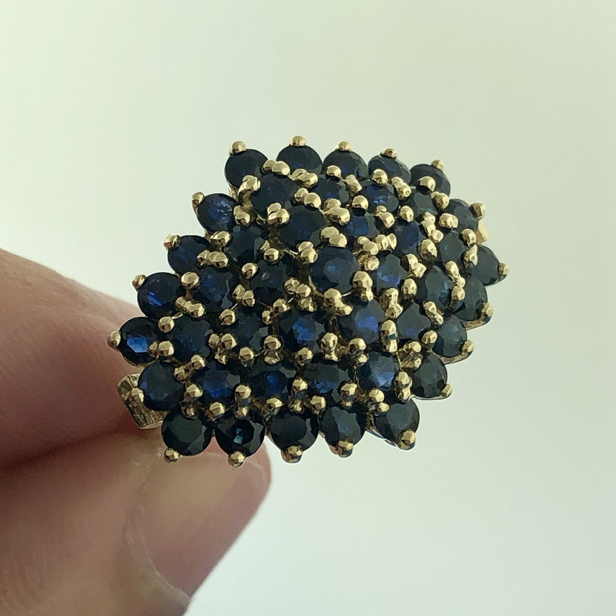 Modernist 10K Yellow Gold Sapphire Cluster September Anniversary Dome Ring