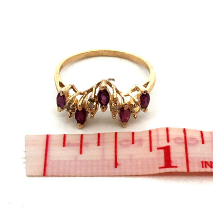 Estate 14K Yellow Gold Marquise Amethyst Diamond Stacking Band Ring