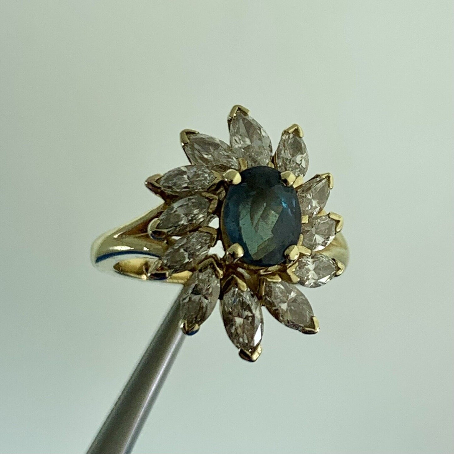 Vintage 18K Yellow Gold Topaz with Diamond Accented Statement Cocktail Ring