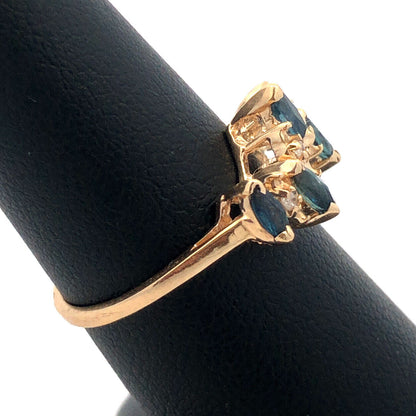 Estate 14K Yellow Gold Marquise London Blue Topaz Diamond Stacking Band Ring