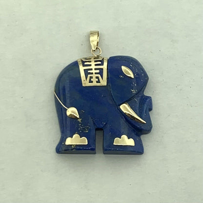 Designer 14K Yellow Gold Lapis Lazuli Chinese Character Elephant Pendant