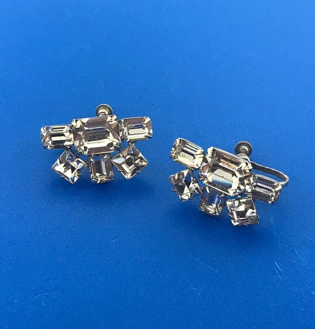 Runway Quality Silver Tone Crystal Rhinestone Bridal Wedding Screw Back Earrings