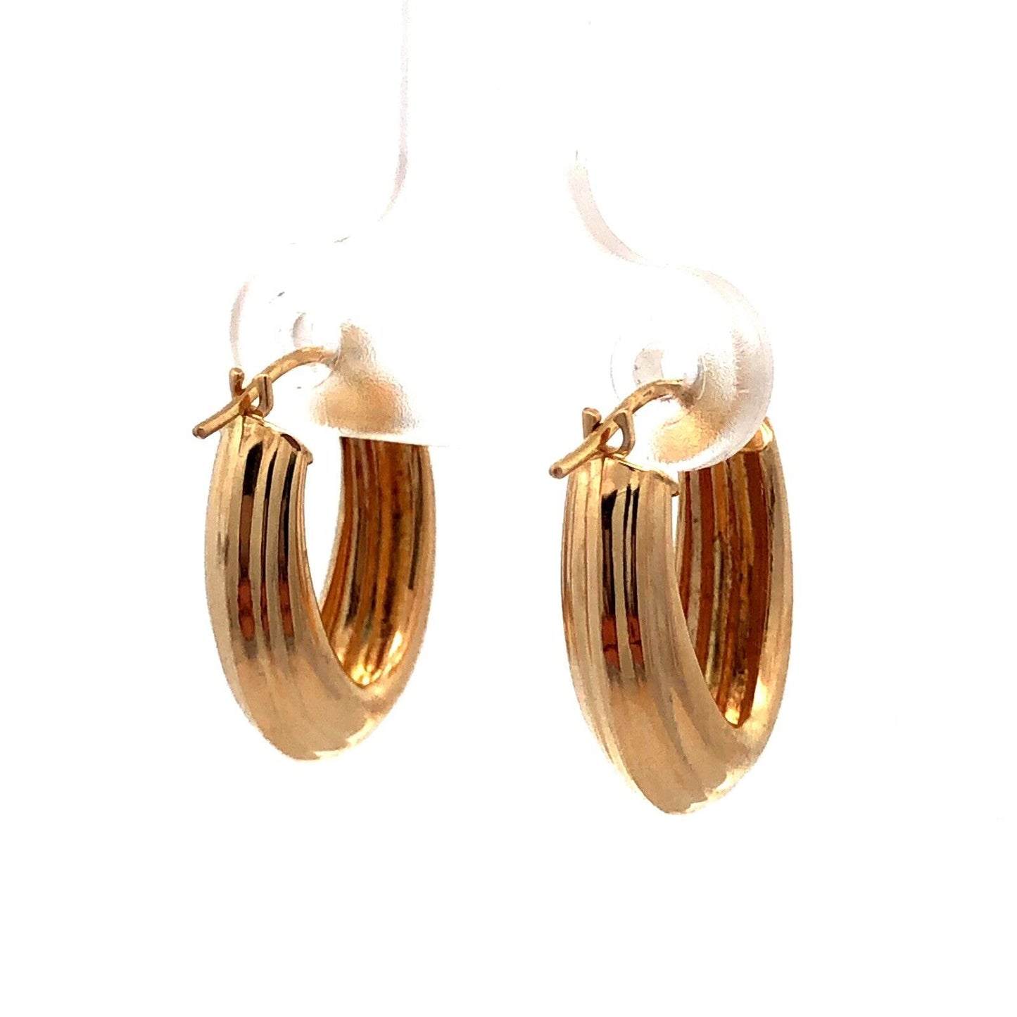 Designer JCM 14K Yellow Gold Textured Puffy Oval Huggie Hoop Earrings