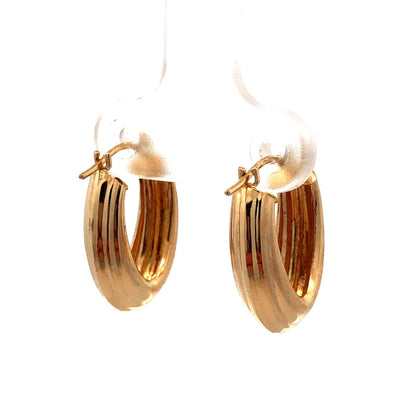 Designer JCM 14K Yellow Gold Textured Puffy Oval Huggie Hoop Earrings