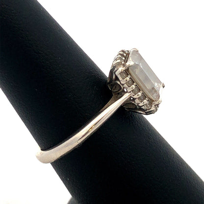 Sterling Silver Emerald Cubic Zirconia Halo Solitaire Engagement Ring