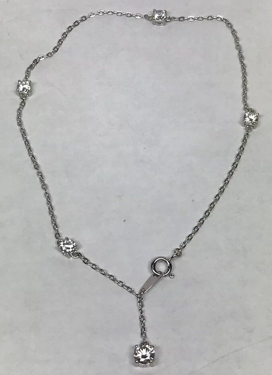 Designer SV Sterling Silver 925 Cubic Zirconia CZ Station Ankle Bracelet