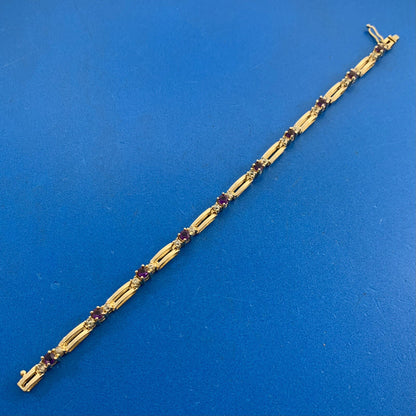 14K Yellow Gold Amethyst White Topaz Accented Station Tennis Bracelet