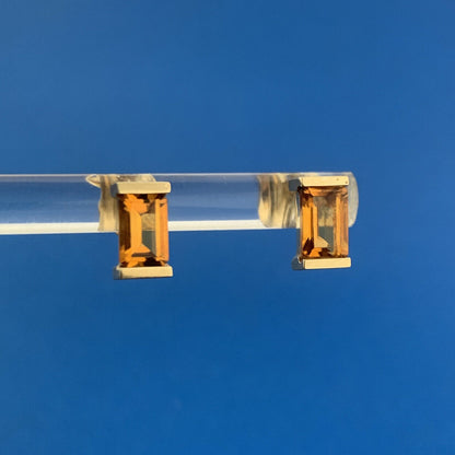 Modern 14K Yellow Gold Rectangle Citrine November Anniversary Stud Earrings