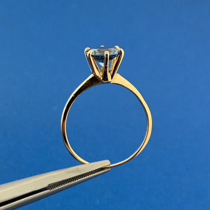 Designer 10K Yellow Gold Aquamarine Solitaire March Anniversary Ring