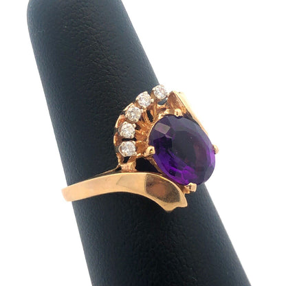 DACG 14k Yellow Gold Oval Cut Amethyst Diamond Crown Bypass Ring Size 6.5
