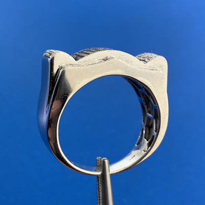 Designer 925 Sterling Silver Black White Pave Diamond Unisex Modernist Dome Ring