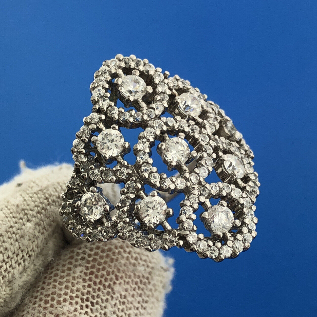 SETA Sterling Silver 925 Round Sparkling CZ Openwork Circle Ring Size 8.25