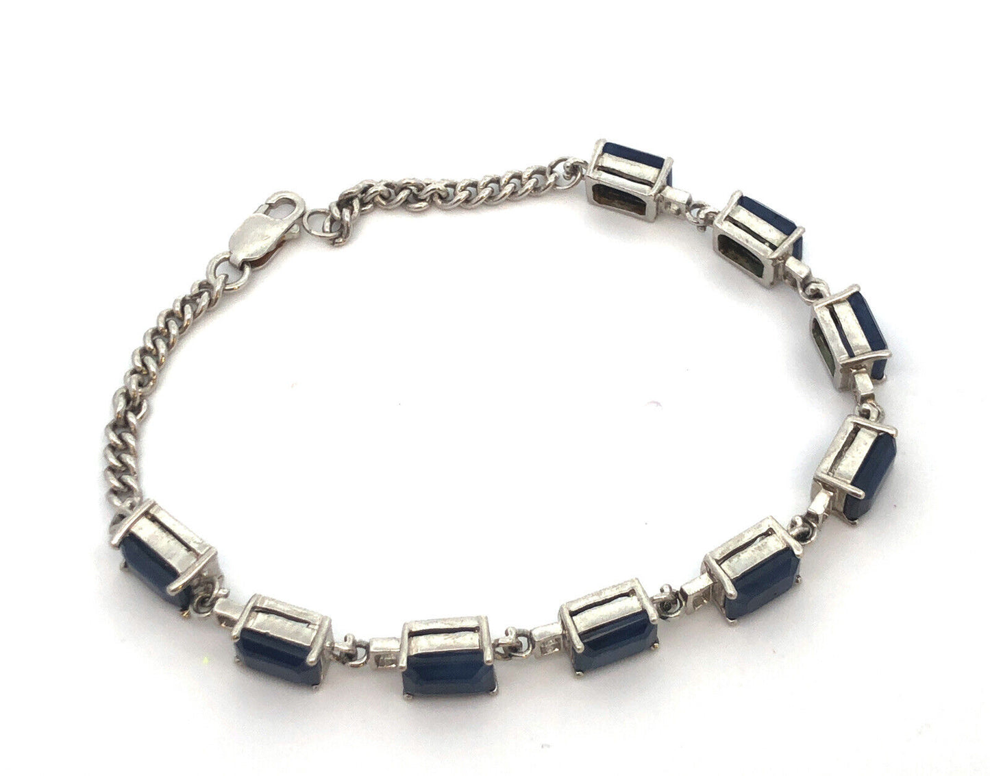 925 Sterling Silver Emerald Cut Blue Sapphire Anniversary Tennis Bracelet