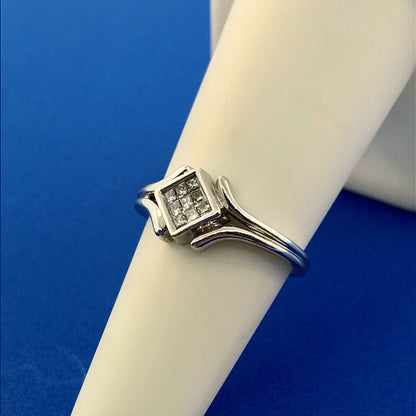 Modernist 14K White Gold Diamond Tension Set Princess Engagement Promise Ring