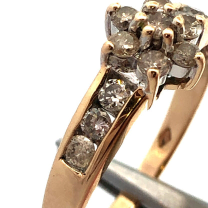 Designer 10K Yellow Gold Round Diamond Flower Anniversary Promise Ring
