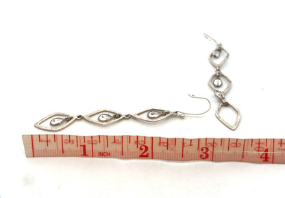 Estate 925 Sterling Silver Pear Cubic Zirconia CZ Oval Modernist Dangle Earrings