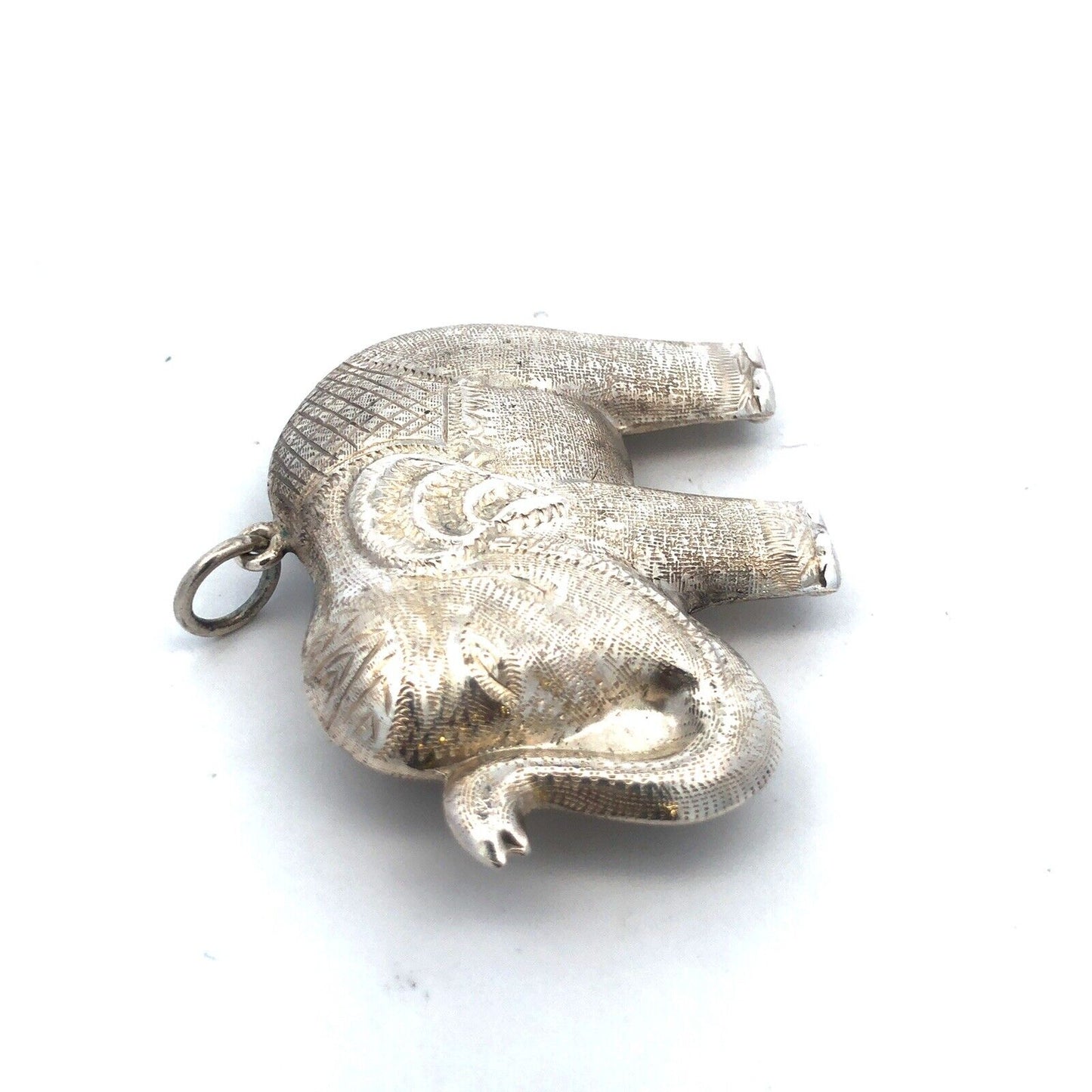 Vintage 925 Sterling Silver Textured Detailed Festival Temple Elephant Pendant