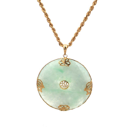 Designer 14K Yellow Gold Jade Good Luck Symbol Statement Pendant Necklace