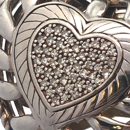 Designer Italy 925 Sterling Silver Pave Diamond Heart Adjustable Lariat Necklace