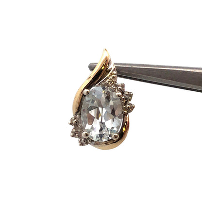 Designer 925 Sterling Silver 10K Gold Oval Light Blue Topaz Diamond Pendant