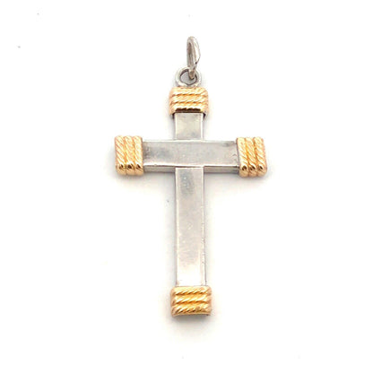 925 Sterling Silver 14K Yellow Gold Modernist Religious Cross Pendant