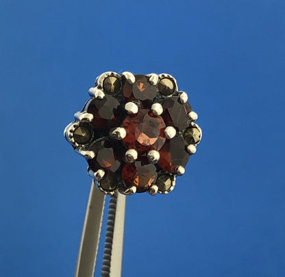 Sterling Silver 925 Garnet Solitaire Halo Flower Floral Cluster Stud Earrings