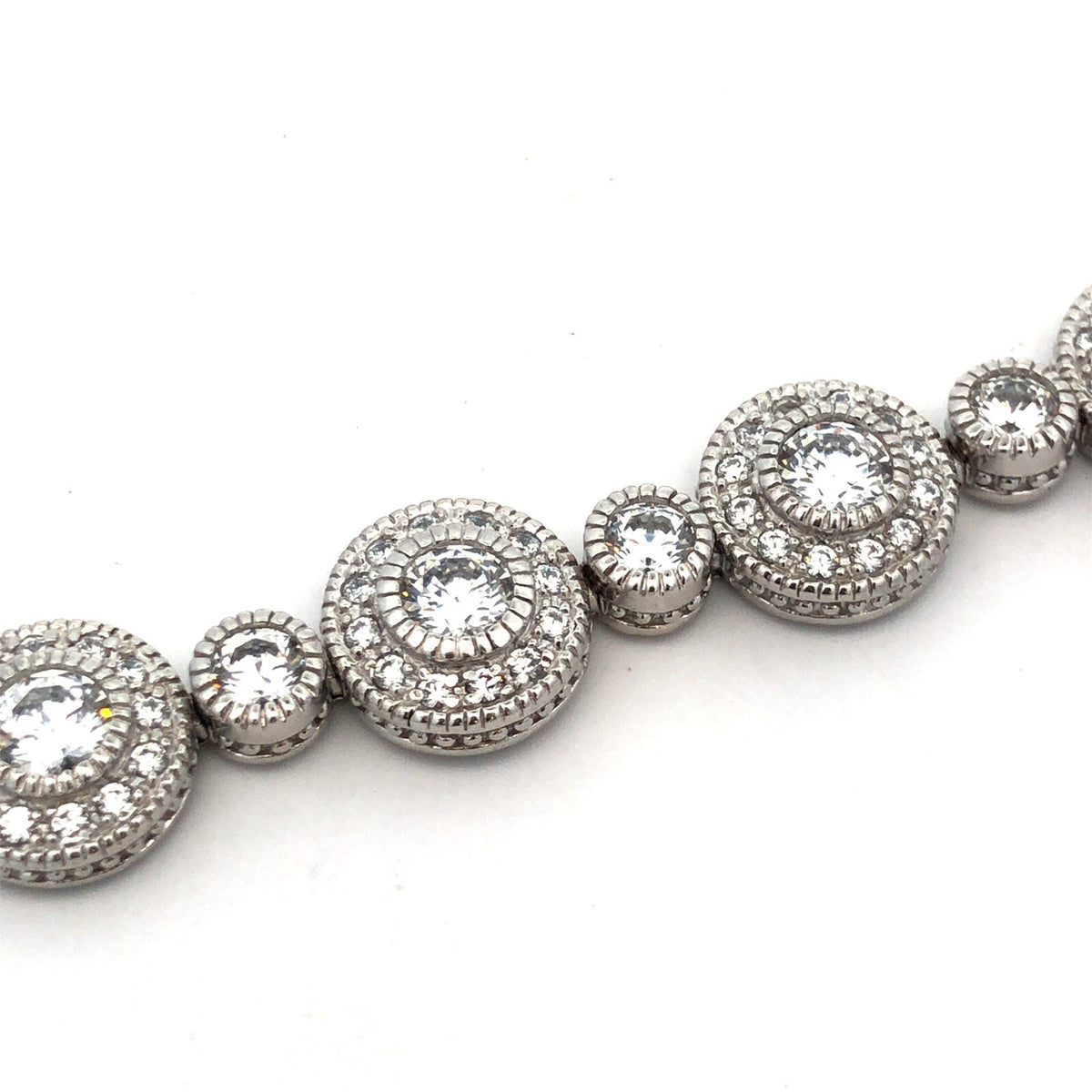 Designer R 925 Sterling Silver Round Cubic Zirconia CZ Retro Tennis Bracelet