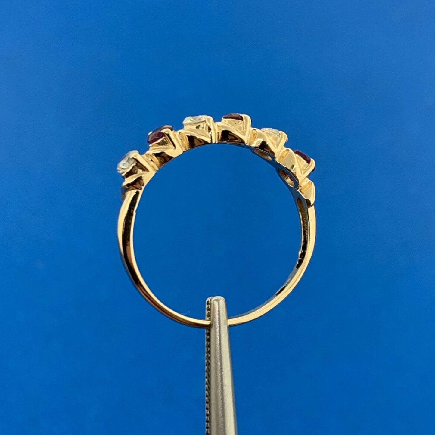 14K Yellow Gold Diamond Ruby July Birthday Wedding Anniversary Size 7 Band Ring