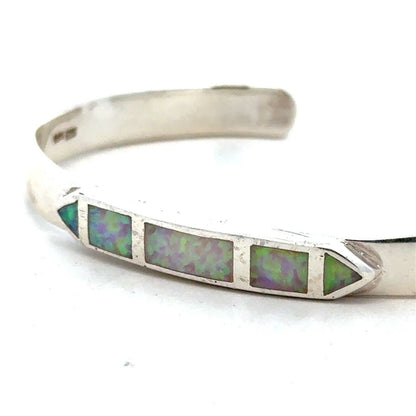 Designer MF 925 Sterling Silver Opal Inlay Open Oval Cuff Bangle Bracelet