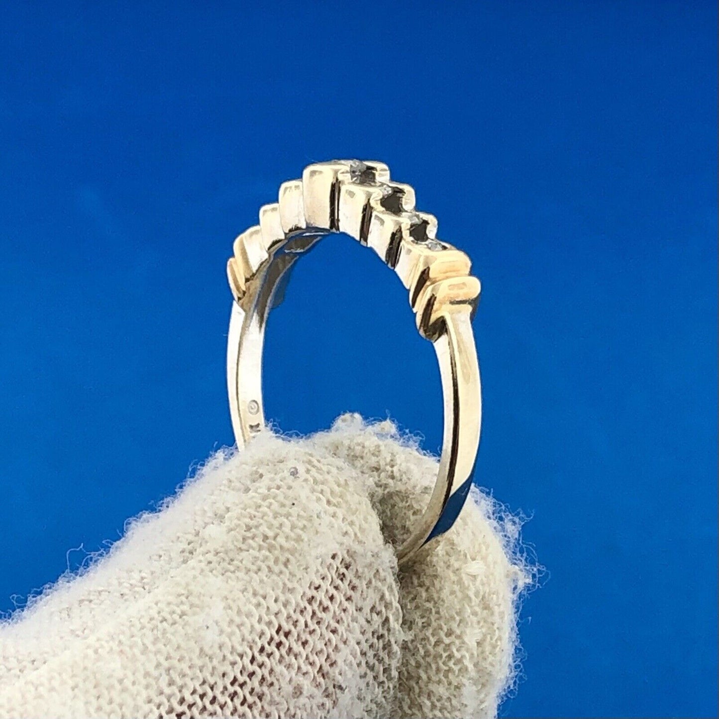 Mid Century 14K Yellow White Gold Diamond Channel Set Waterfall Wedding Ring