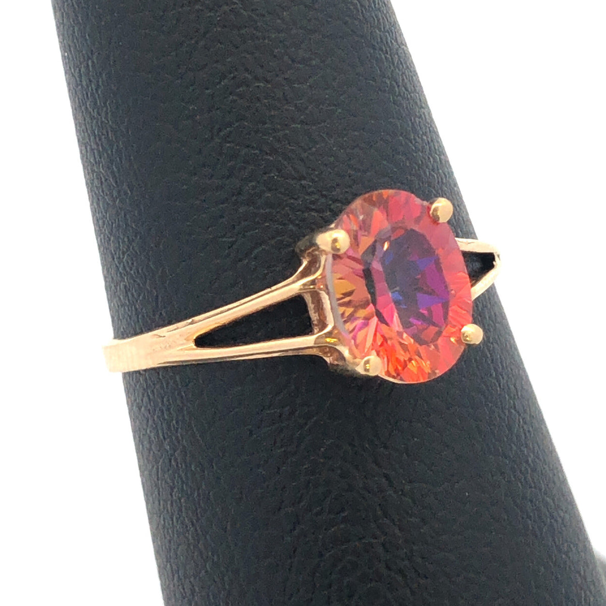 Designer 14K Yellow Gold Oval Mystic Topaz Solitaire Cocktail Ring