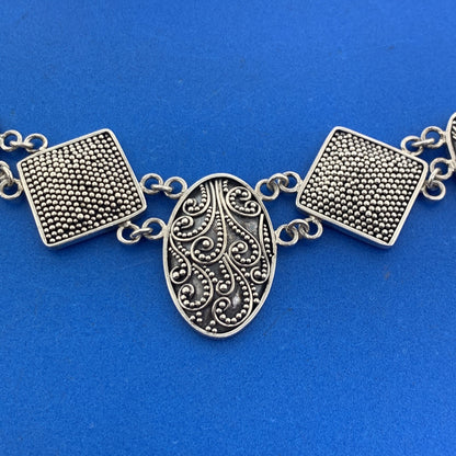 Retro BA Suarti Sterling Silver Balinese Scroll Dot Statement Toggle Necklace