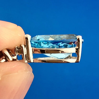 Designer 10K White Gold Blue Topaz Pear Solitaire Accents Statement Necklace