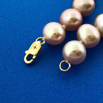 Vintage 14K Yellow Gold Pink Pearl Knotted June Bridal Anniversary Necklace