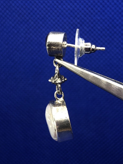 925 Sterling Silver Amethyst Mother of Pearl Round Drop Dangle Earrings