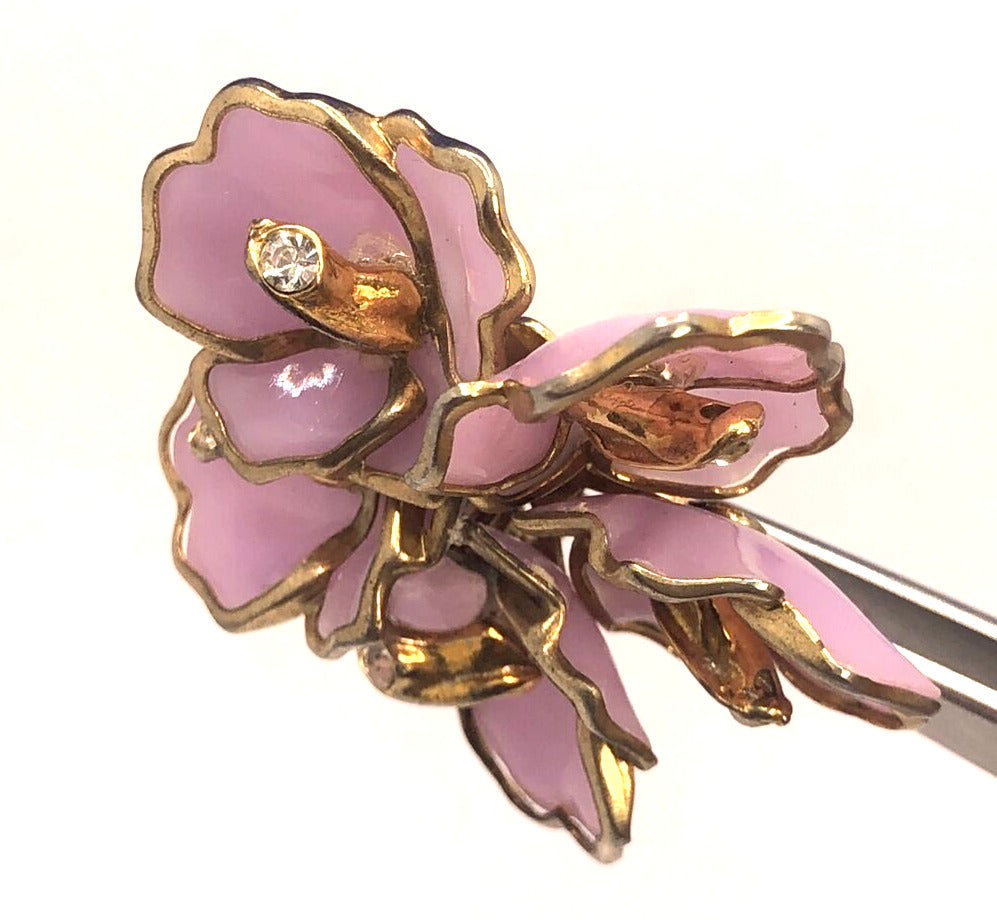 Mid Century Purple Lucite Large Flower Rhinestone Statement Clip-on Earrings
