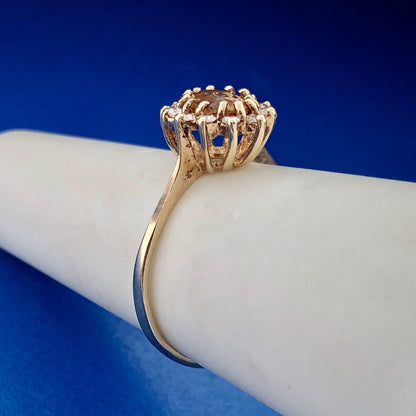 Vintage 10K Yellow Gold Oval Citrine Diamond Halo Engagement Cocktail Ring