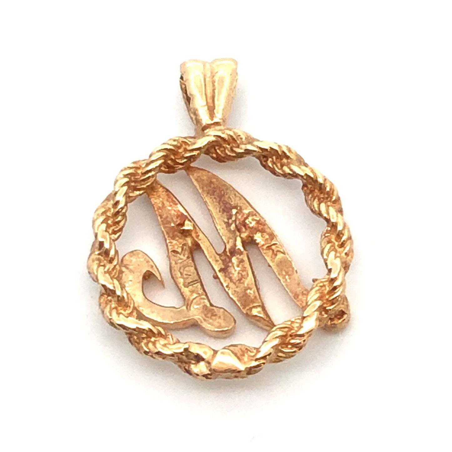 Designer 10K Yellow Gold Letter Initial M Round Pendant