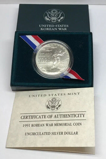 1991 D Korean War Memorial Commemorative BU Silver Dollar OMP/COA