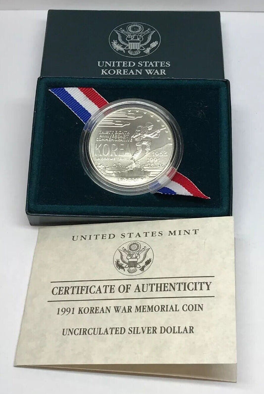 1991 D Korean War Memorial Commemorative BU Silver Dollar OMP/COA