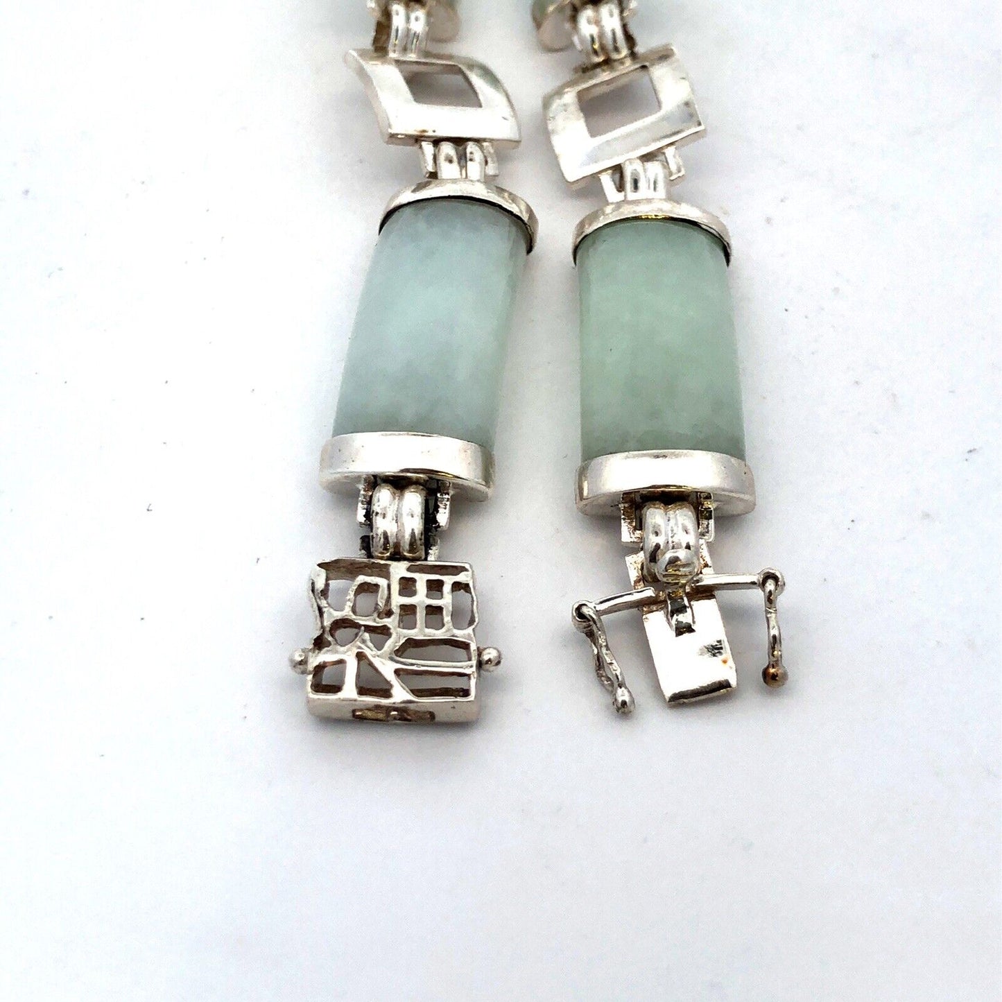 Designer G&K 925 Sterling Silver Light Green Jade Chinese Modernist Bracelet