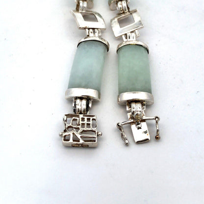 Designer G&K 925 Sterling Silver Light Green Jade Chinese Modernist Bracelet