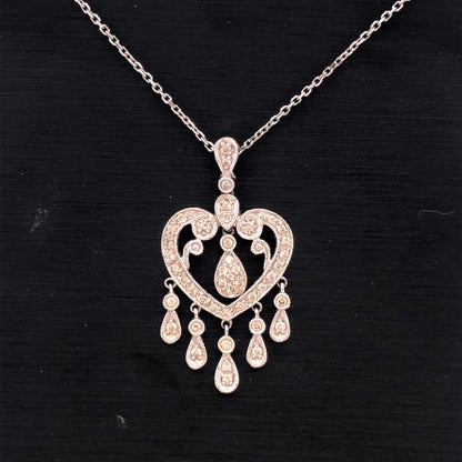 Gordon's 14k White Gold Diamond Heart Pendant Dangle Necklace JWBR